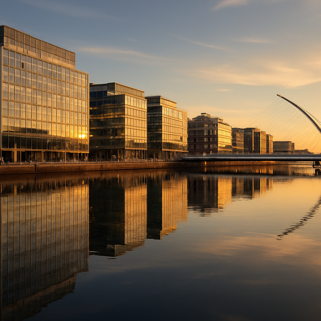 Dublin Docklands and Grand Canal Dock at golden hour