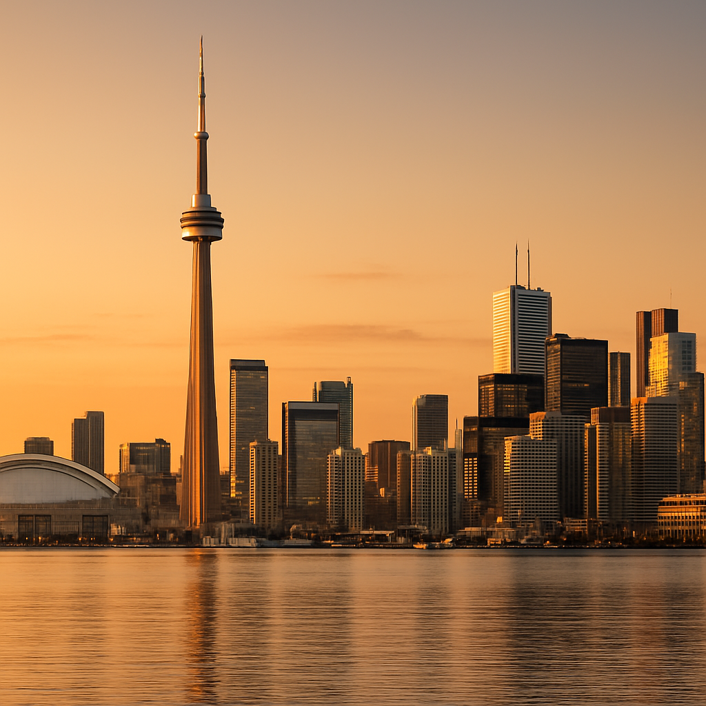 Toronto skyline with the CN Tower at golden hour